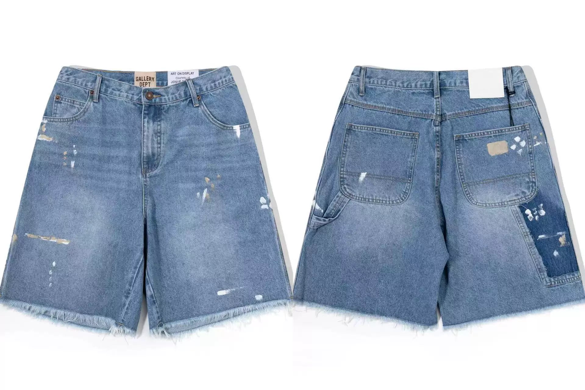 Gallery Dept. Raw-Edge Paint Splatter Denim Shorts - Medium Blue