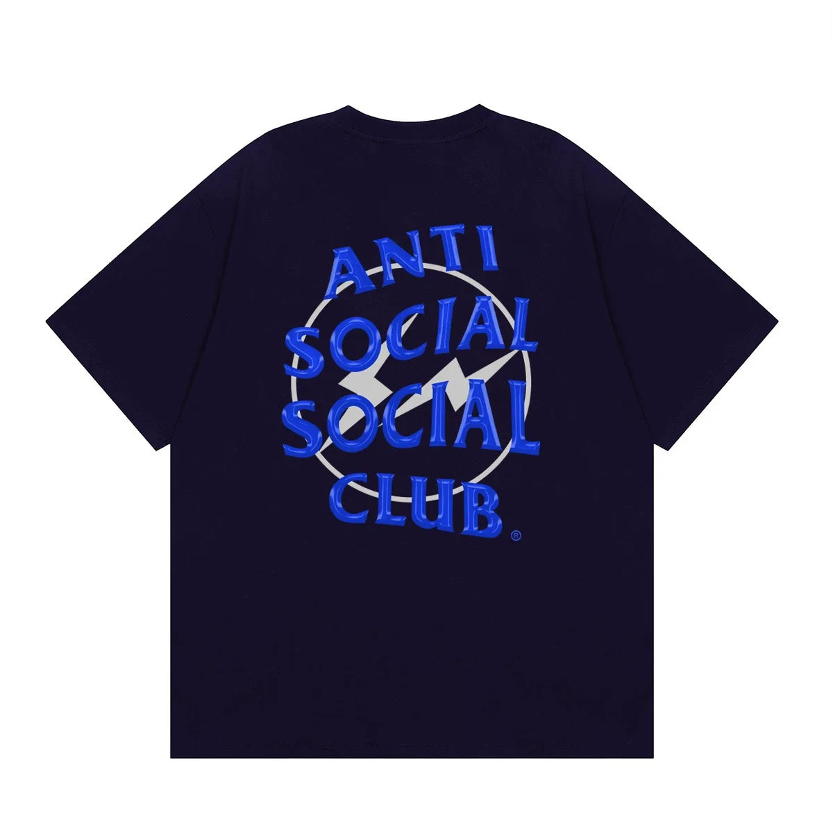 Anti Social Social Club Blue Lightning Circle Logo T-Shirt - Navy Blue