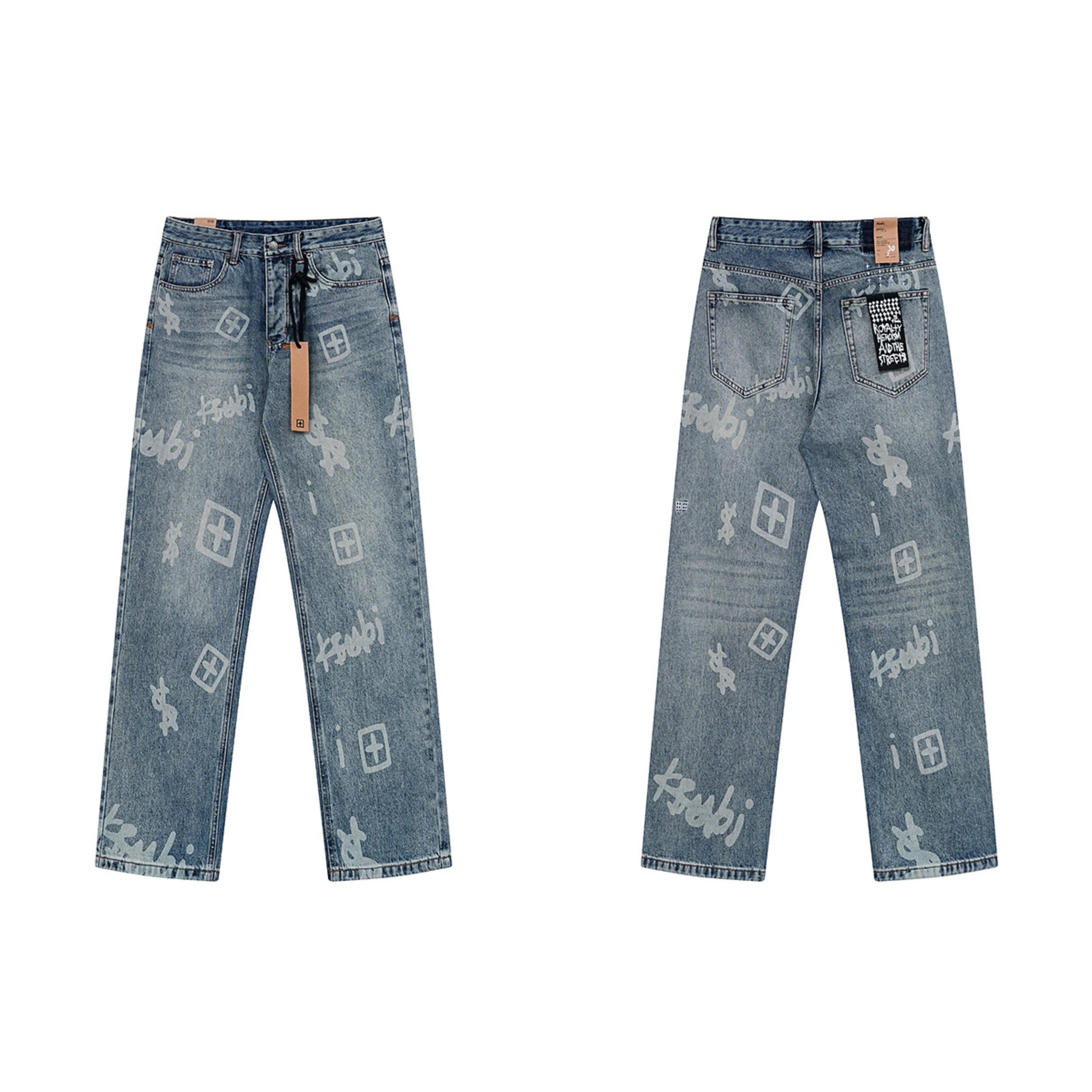 Ksubi All-Over Monogram / Dollar Print Denim - Light Blue