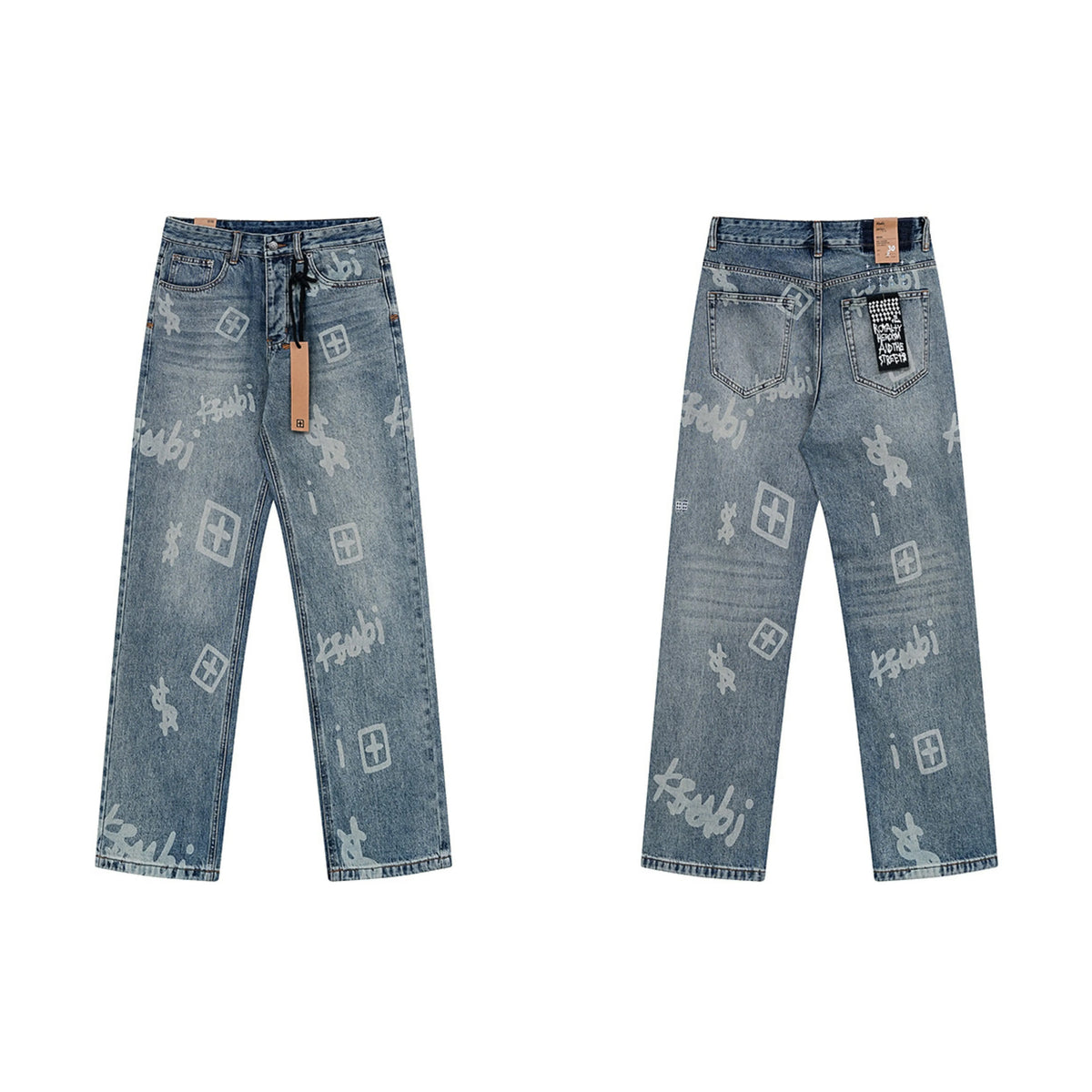 Ksubi All-Over Monogram / Dollar Print Denim - Light Blue