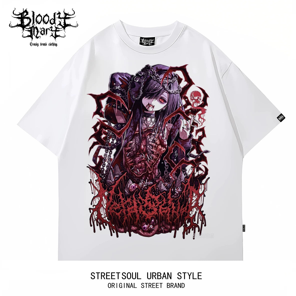 American Hip Hop Abby anime Black Short Sleeve T-shirt Men's and Women's Loose Printed Cotton Rock Personality Top