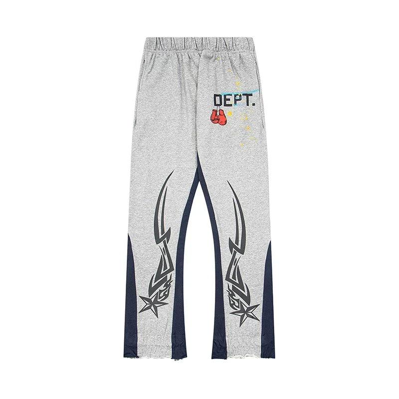 Gallery Dept. "DEPT." Tribal Star Graphic Contrast Panel Sweatpants - Heather Grey