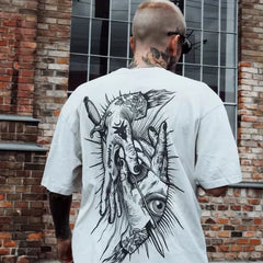 Original trendy brand American retro dark goth short sleeved men's and women's loose cotton heavyweight niche hip-hop T-shirt street