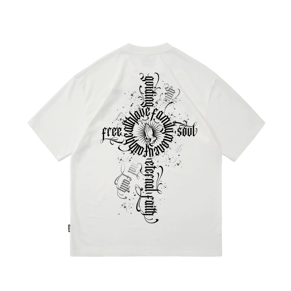 Trendy cross, floral characters, hip-hop, American West Coast prayer hand T-shirt, street dance tattoo artist, gang heavyweight