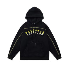Trapstar Style Autumn/Winter Contrast Stitching Logo Hoodie - Black/Yellow