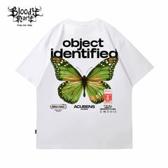 Trendy streetwear hip-hop ins style American heavyweight men and women butterfly letter print versatile loose short sleeved T-shirt white
