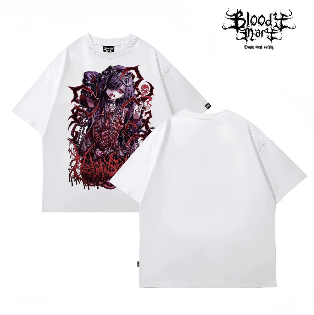American Hip Hop Abby anime Black Short Sleeve T-shirt Men's and Women's Loose Printed Cotton Rock Personality Top
