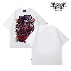 American Hip Hop Abby anime Black Short Sleeve T-shirt Men's and Women's Loose Printed Cotton Rock Personality Top