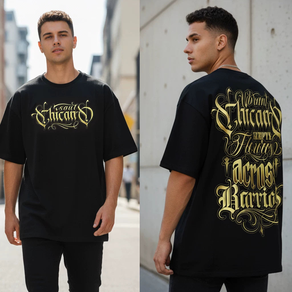 American street retro floral font short sleeved loose cotton heavyweight niche hip-hop tattoo artist trendy T-shirt
