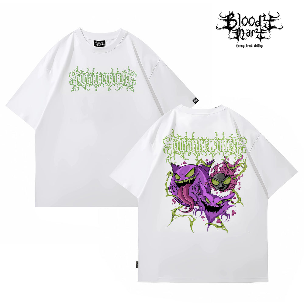 American street flower font short sleeved loose cotton heavyweight niche hip-hop tattoo artist trendy T-shirt flame letter