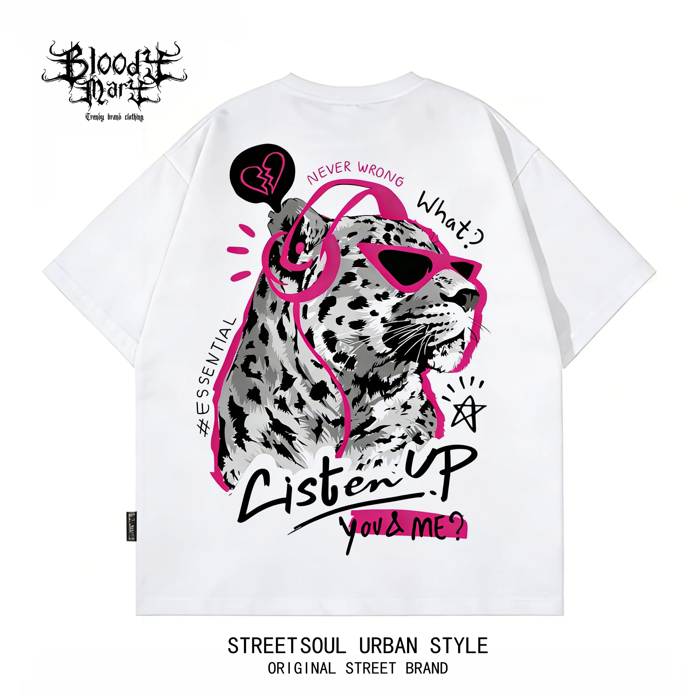 China-Chic style American printed short sleeve T-shirt for men and women loose street trend summer new black T-shirt leopard print