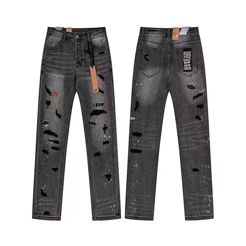 Ksubi Heavy Distressed & Paint Splatter Denim - Washed Black