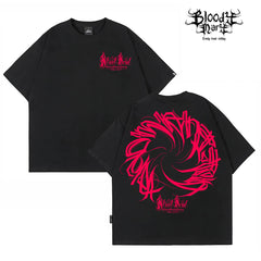 Trendy brand floral font hip-hop street style short sleeved West Coast Chicano T-shirt men's black letter print oversiz