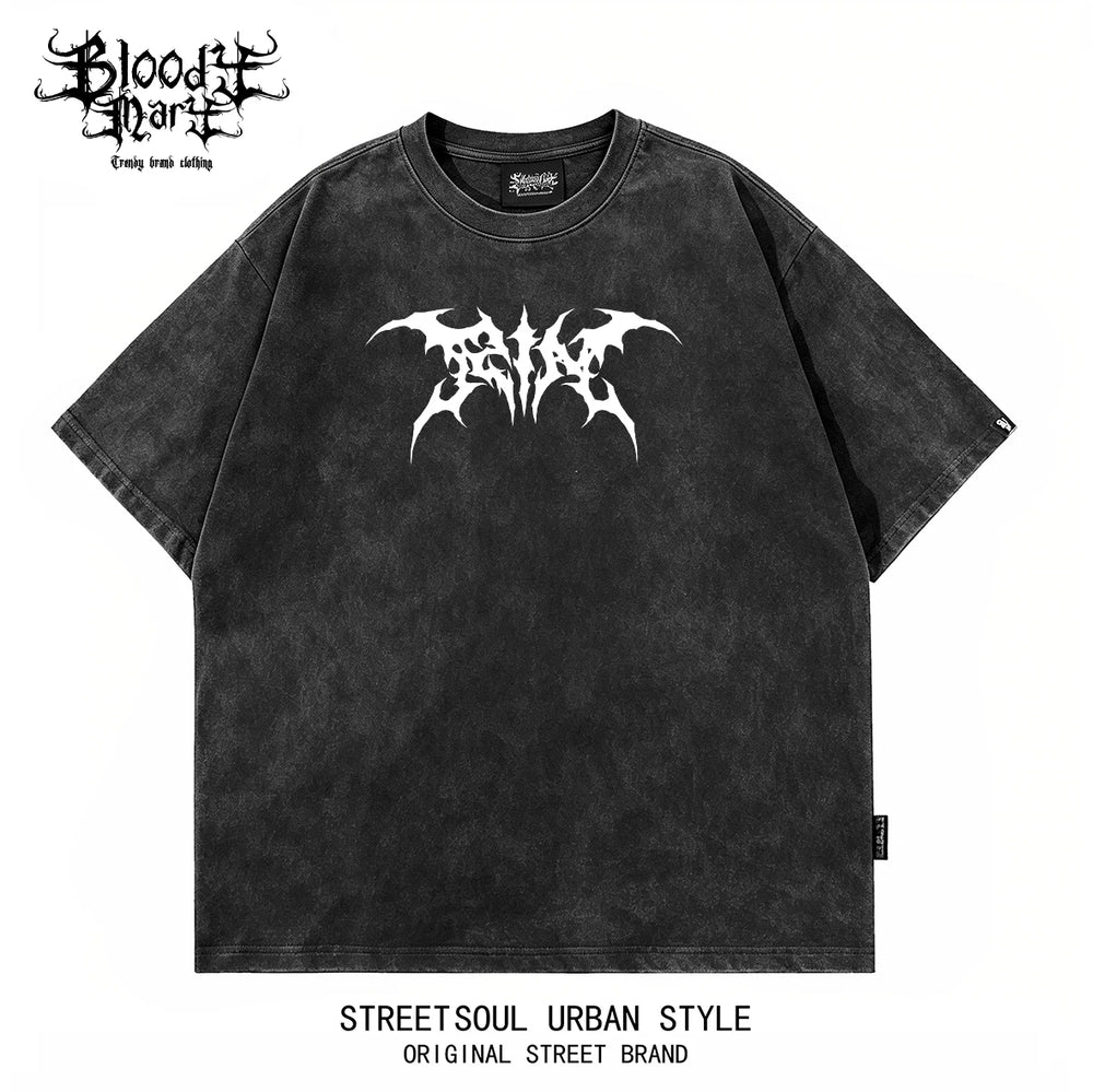 Dark style worn short sleeved T-shirts for men and women anime Abi cartoon printing loose street retro rock top