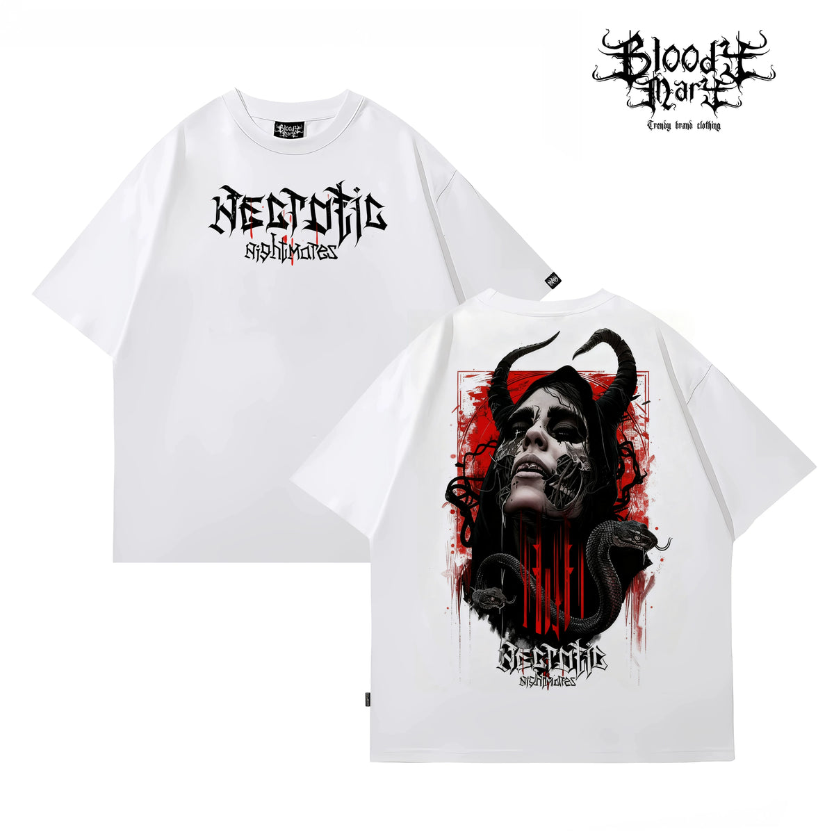 Original trendy brand dark punk skull niche American floral font heavyweight loose hip-hop printed short sleeved T-shirt