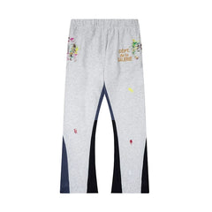 Gallery Dept. "DEPT. de la GALERIE" Paint Splatter Contrast Panel Sweatpants - Heather Grey