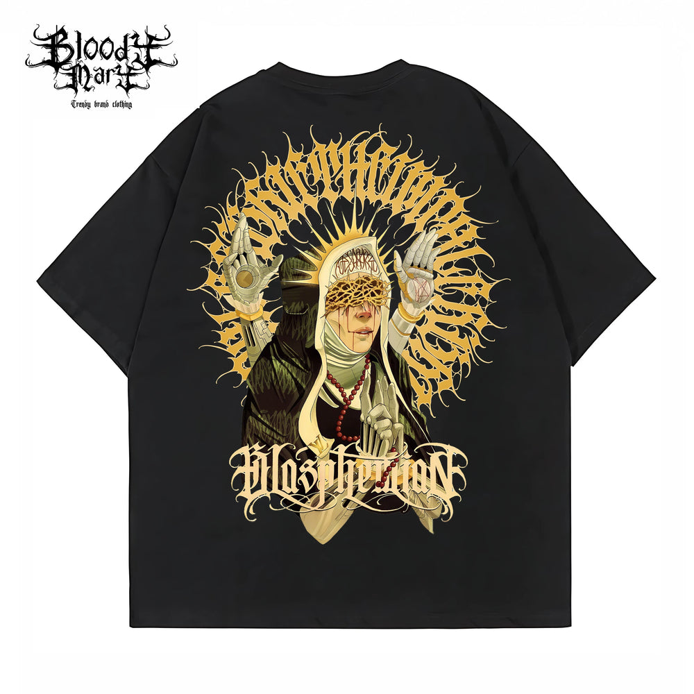American street retro West Coast floral font short sleeved loose cotton heavyweight niche hip-hop tattoo artist trendy T-shirt