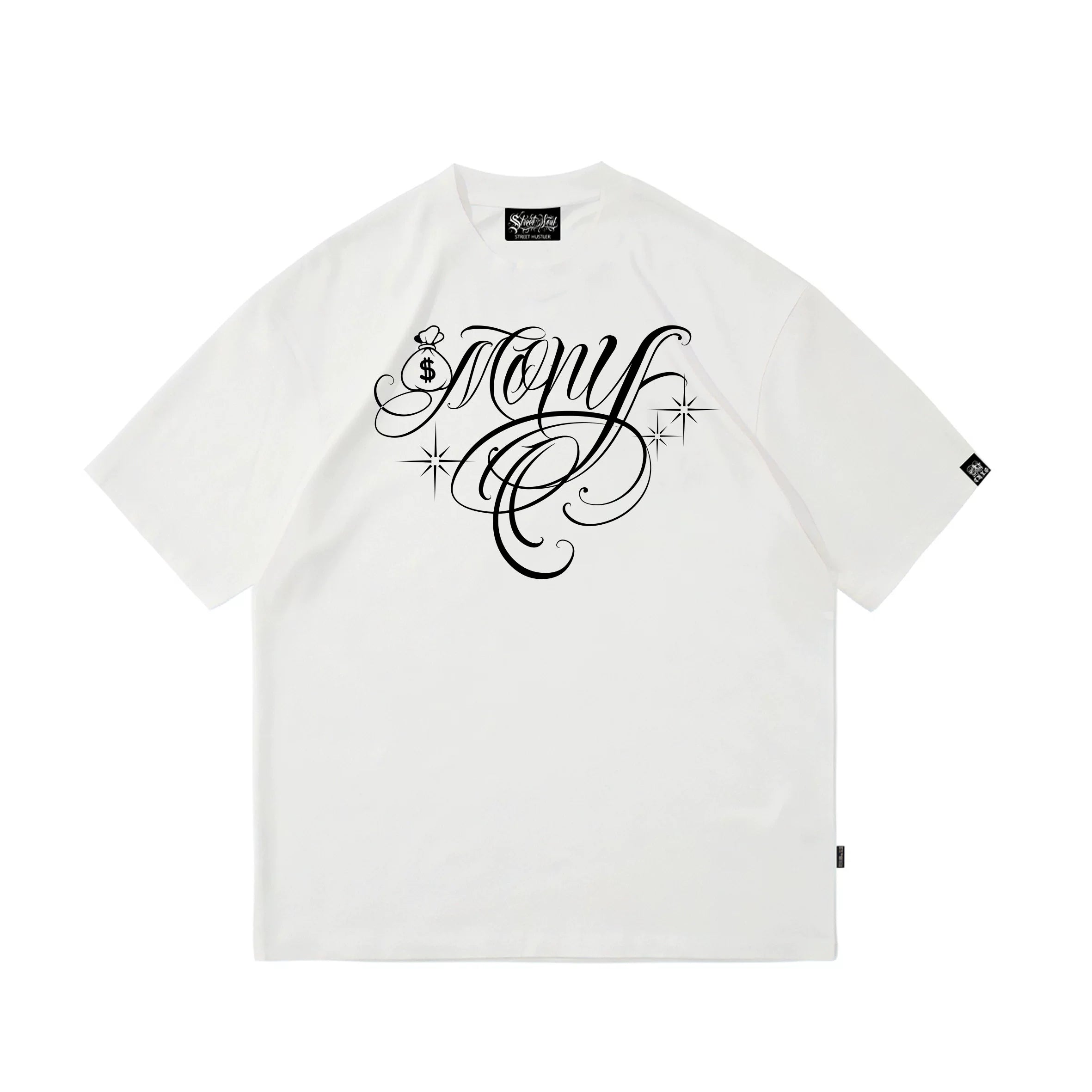 Floral font short sleeved T-shirt, American Chicano fashion brand, loose round neck, street dance, skateboarding, hip-hop tattoo artist design