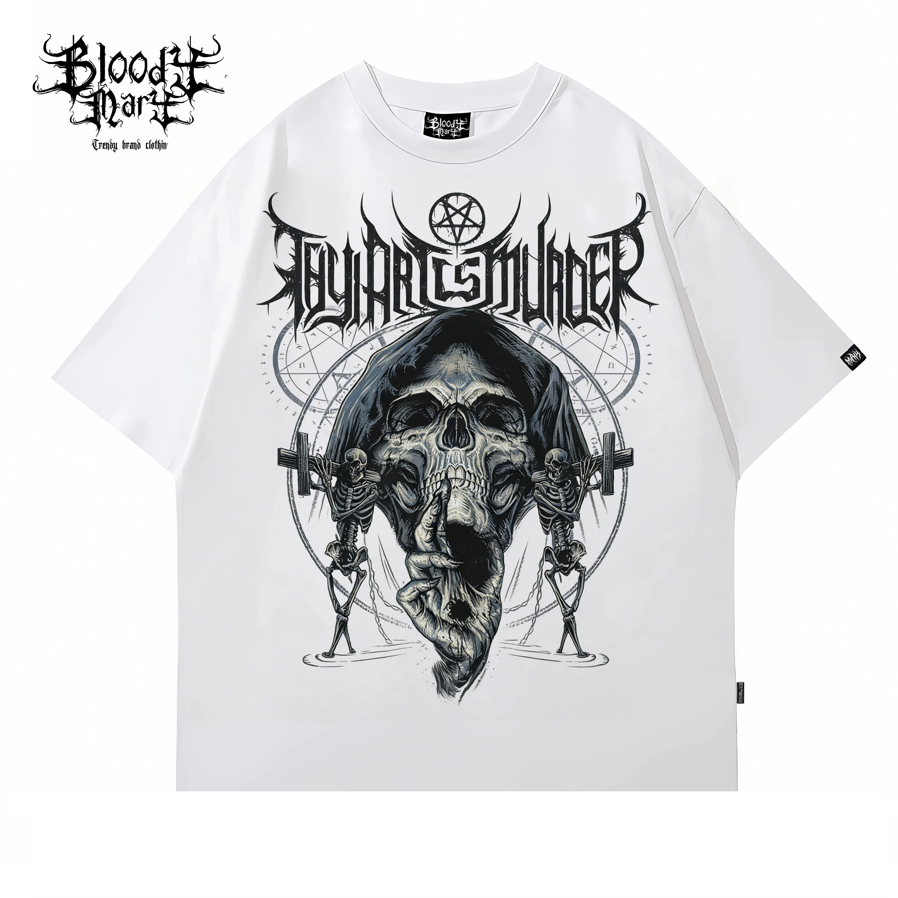 Original trendy retro rock style skull print short sleeved T-shirt black rock band top unisex