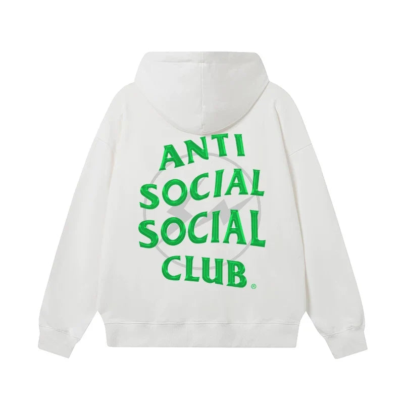 Anti Social Social Club Green Lightning Circle Logo Hoodie - White