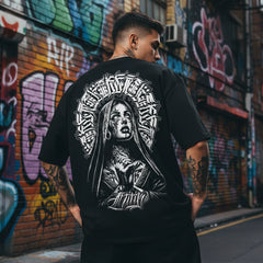 Trendy Tattoo Artist Manga Tattoo West Coast Street Dance Chicano Flower Font Cartoon American Pure Cotton Heavy Weight T-shirt