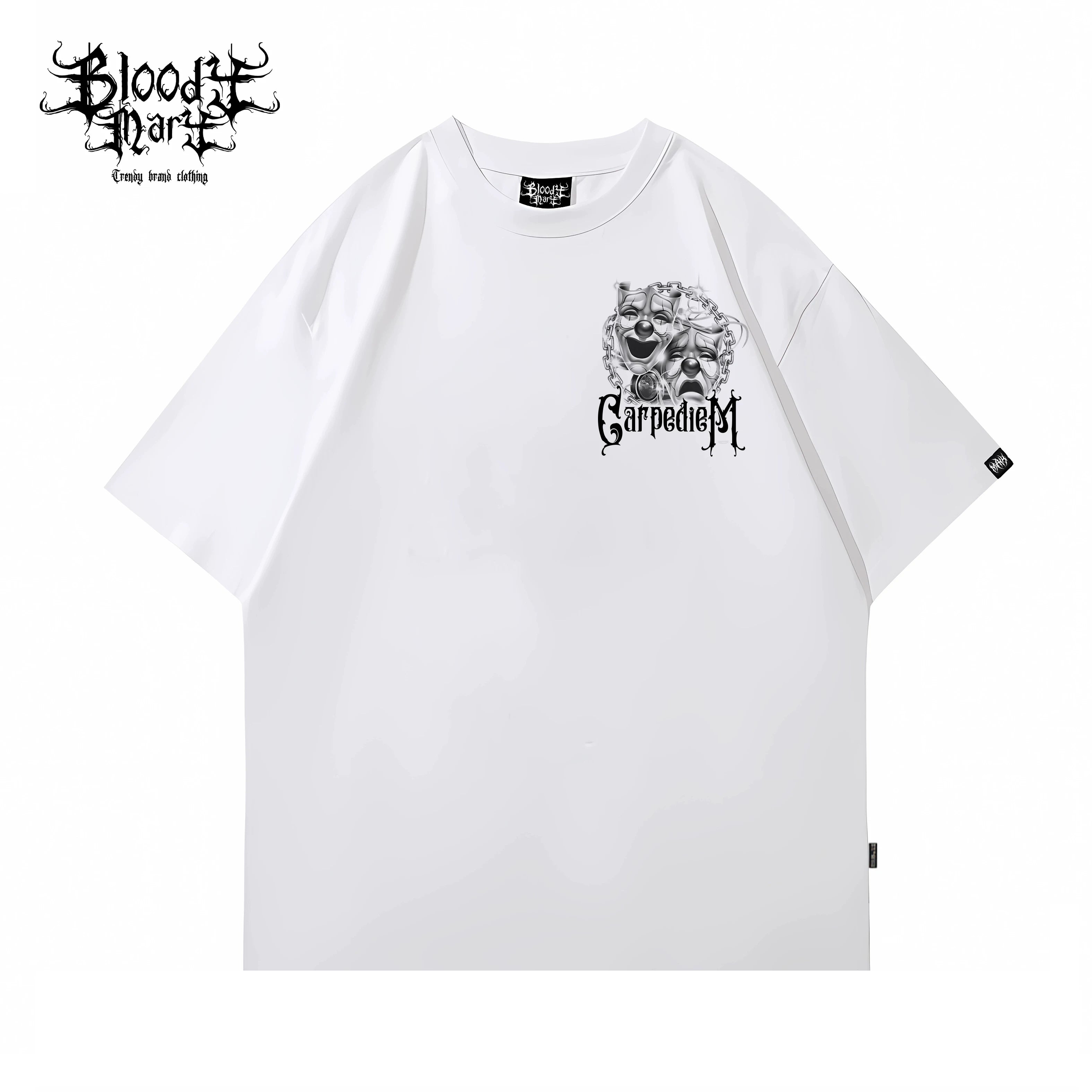 Trendy American Street Chicano Flower Font Short Sleeve Loose Cotton Heavy Weight Clown Hip Hop Tattoo Artist T-shirt Crowd