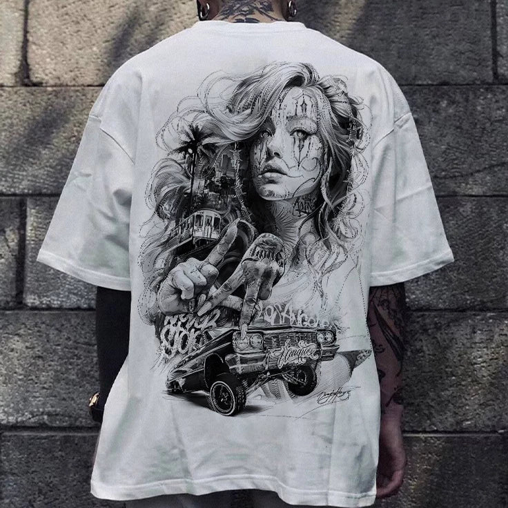 Original Trendy Brand American Street Flower Font Short Sleeve Men's and Women's Loose Cotton Heavy Weight Niche Hip Hop T-shirt