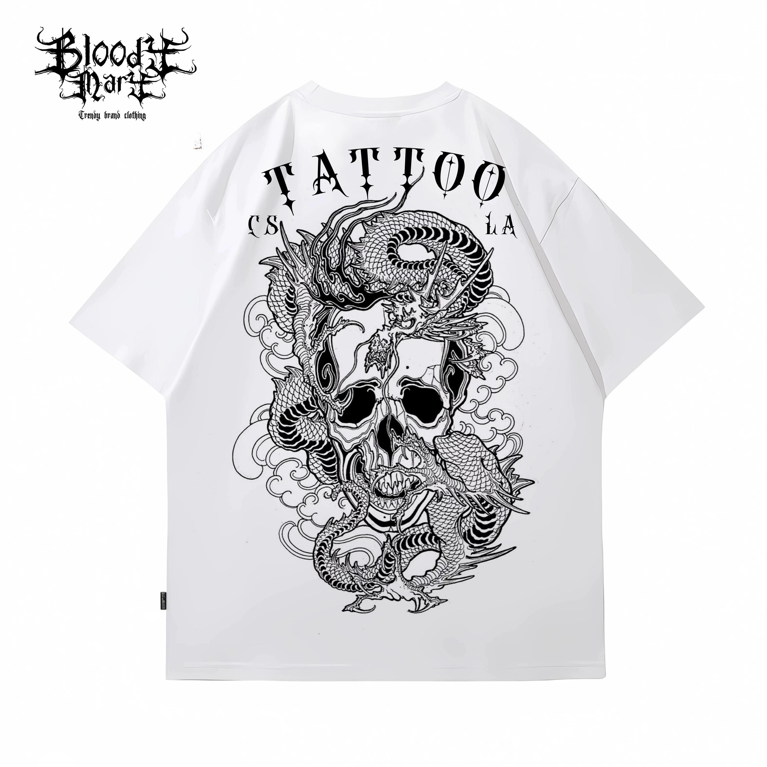 American traditional dragon street flower font short sleeved loose cotton heavyweight niche hip-hop tattoo artist trendy T-shirt