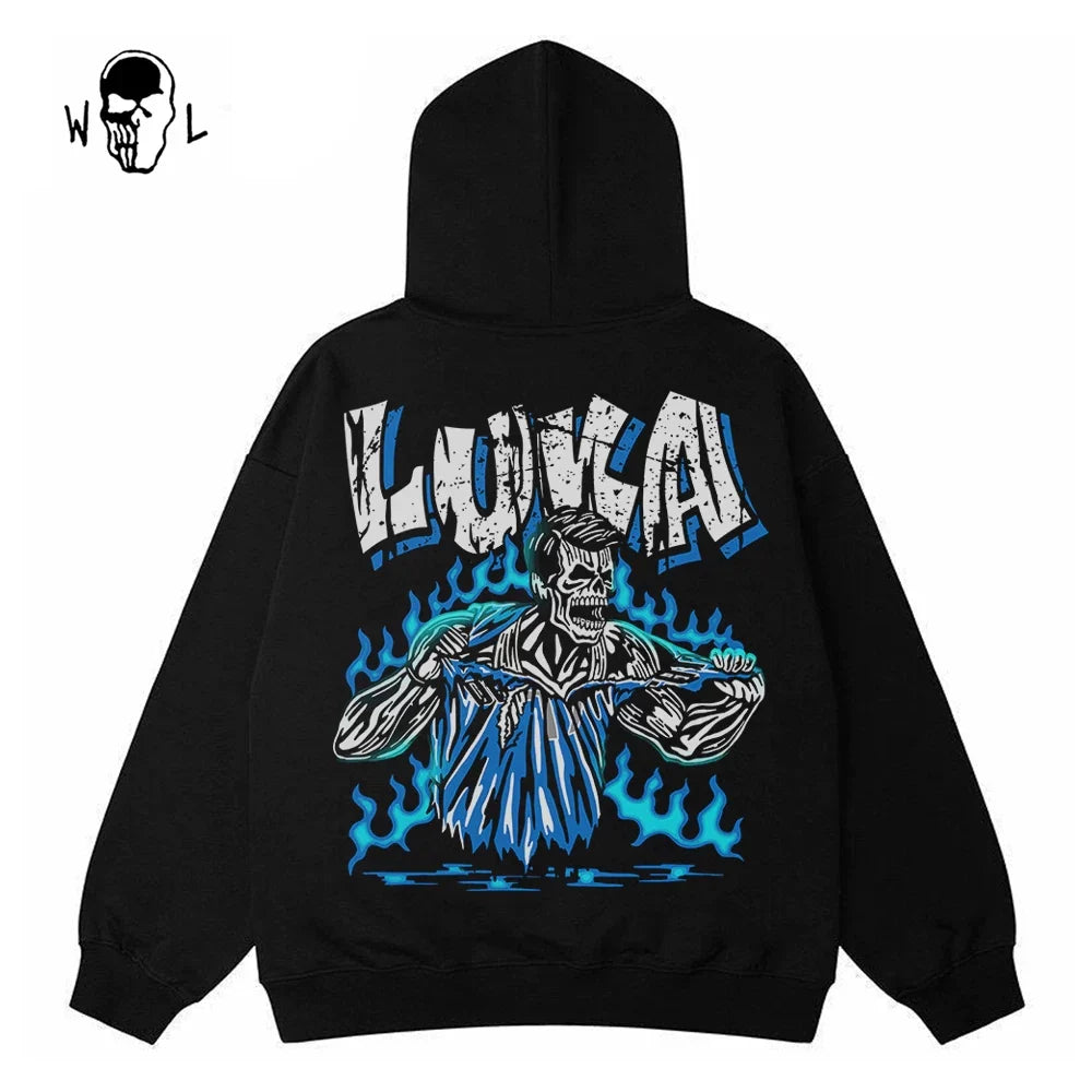 Warren Lotas Luka Blue Flame Jersey Rip Hoodie - Black