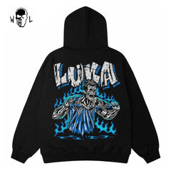 Warren Lotas Luka Blue Flame Jersey Rip Hoodie - Black