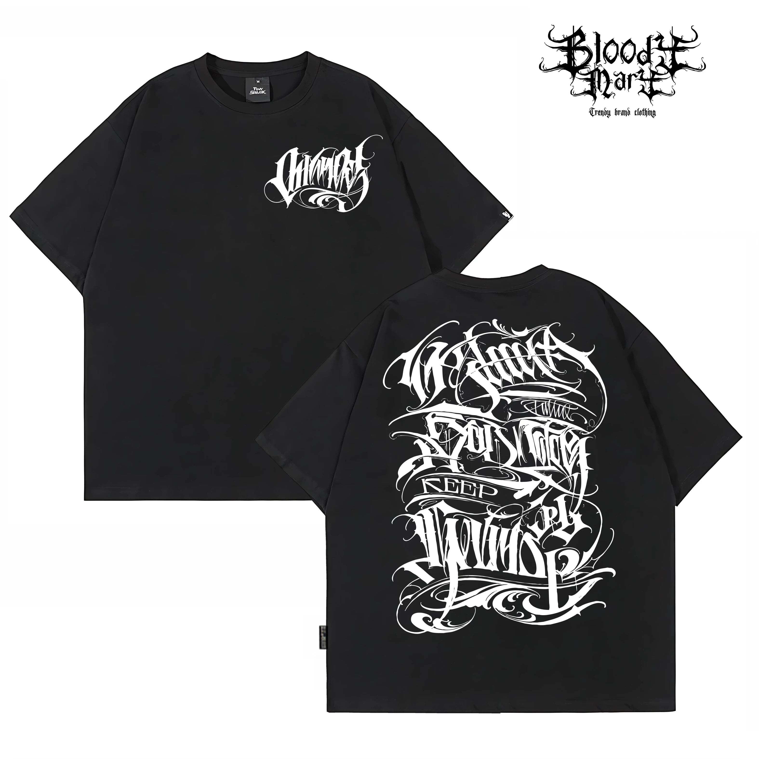 Original Trendy Brand Dark American China-Chic Huati Tattoo Master Small Crew Neck Personalized Rock and Roll Print Hip Hop T-shirt