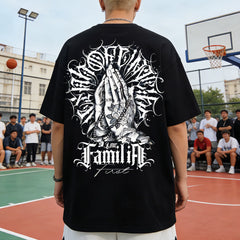 Original trendy brand American street flower font short sleeved men's and women's loose cotton heavyweight niche hip-hop T-shirt dark