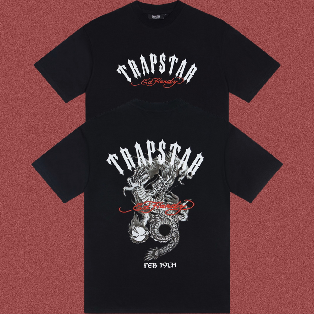 Trapstar Dragon & Globe Arch Logo Graphic Tee - Black