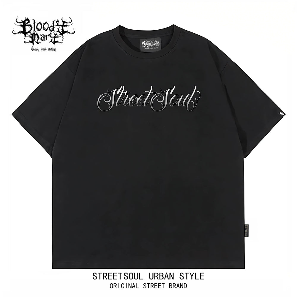 American hip-hop Chicano ins style printed short sleeved T-shirt for men and women loose black trendy brand versatile summer new item