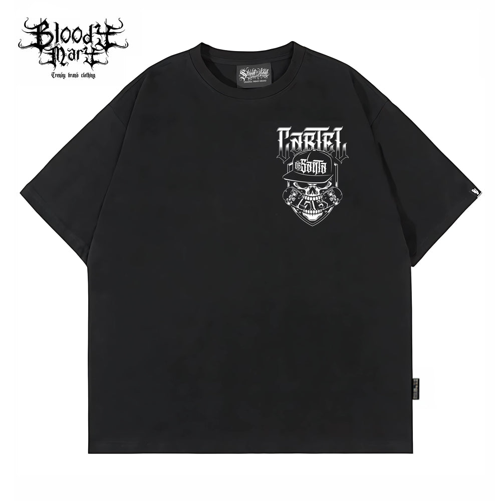 Original American street flower font, Fugu Chicano loose cotton, heavyweight, niche hip-hop tattoo artist, trendy brand T