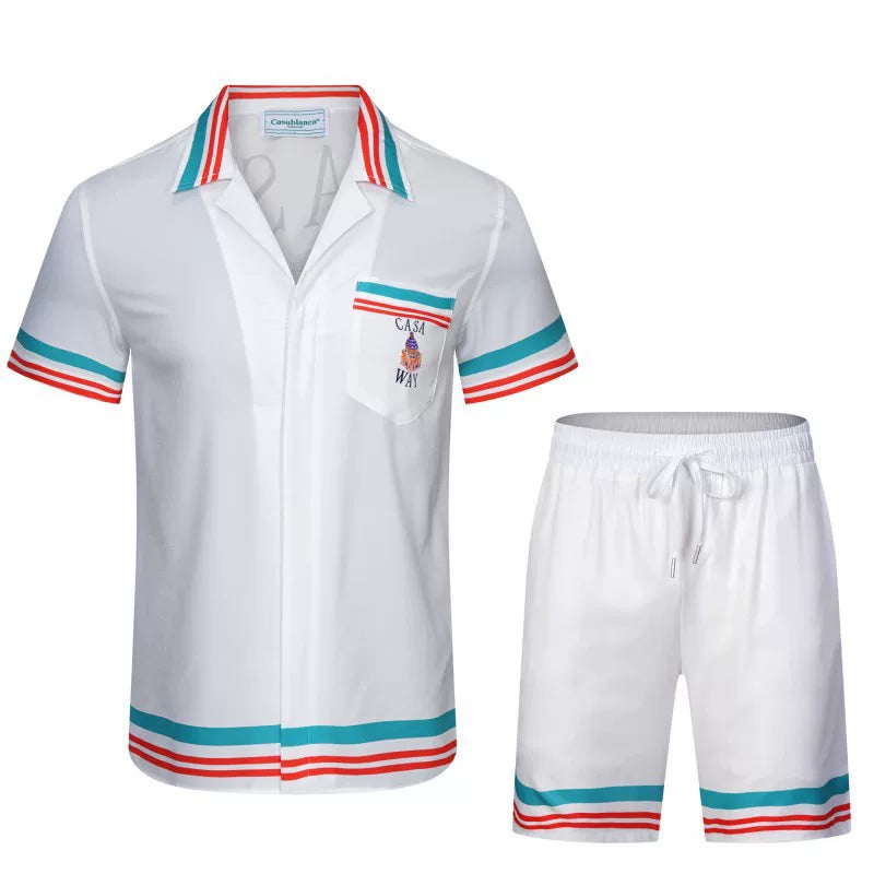 Casablanca Teal & Red Trim Resort Set - White / Teal / Red