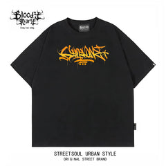 Trendy brand American floral font hip-hop West Coast short sleeved T-shirt men's loose street trendy brand tattoo artist heavyweight pure cotton