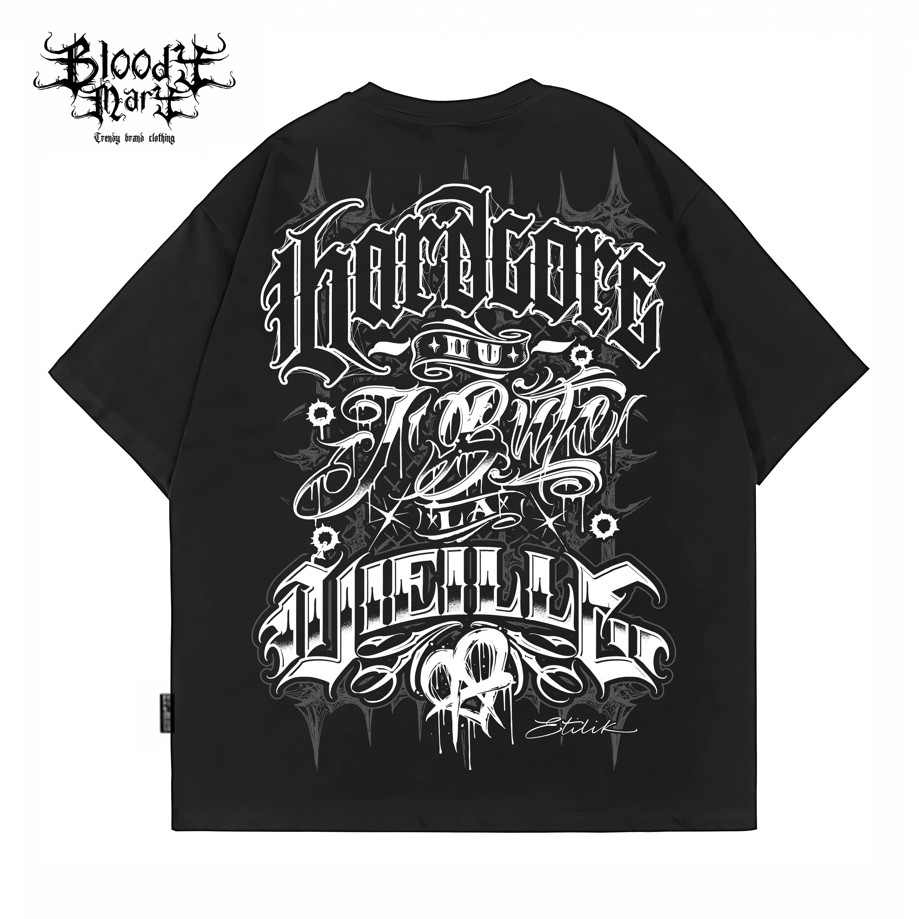 Original American street flower font retro loose cotton heavyweight Chicano hip-hop niche trend tattoo artist T
