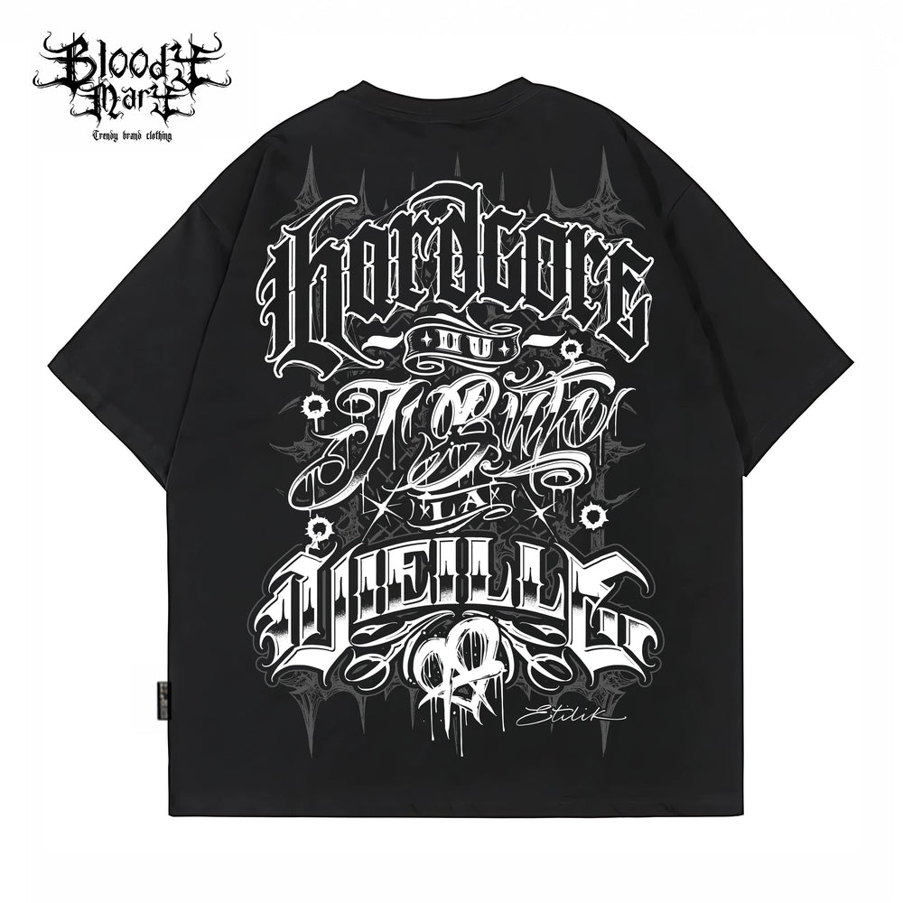 Original American street flower font retro loose cotton heavyweight Chicano hip-hop niche trend tattoo artist T