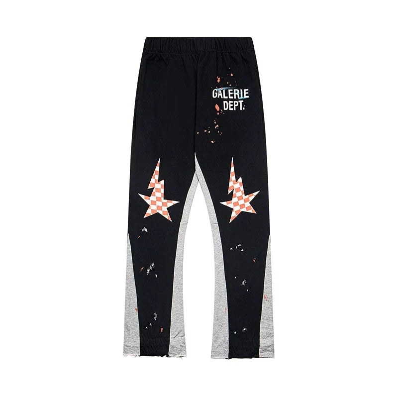 Gallery Dept. "GALERIE DEPT." Checkered Star Graphic Paint Splatter Contrast Panel Sweatpants - Black & Grey