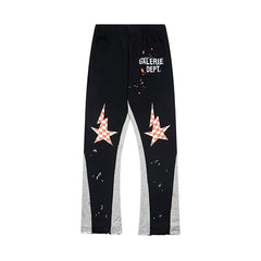 Gallery Dept. "GALERIE DEPT." Checkered Star Graphic Paint Splatter Contrast Panel Sweatpants - Black & Grey