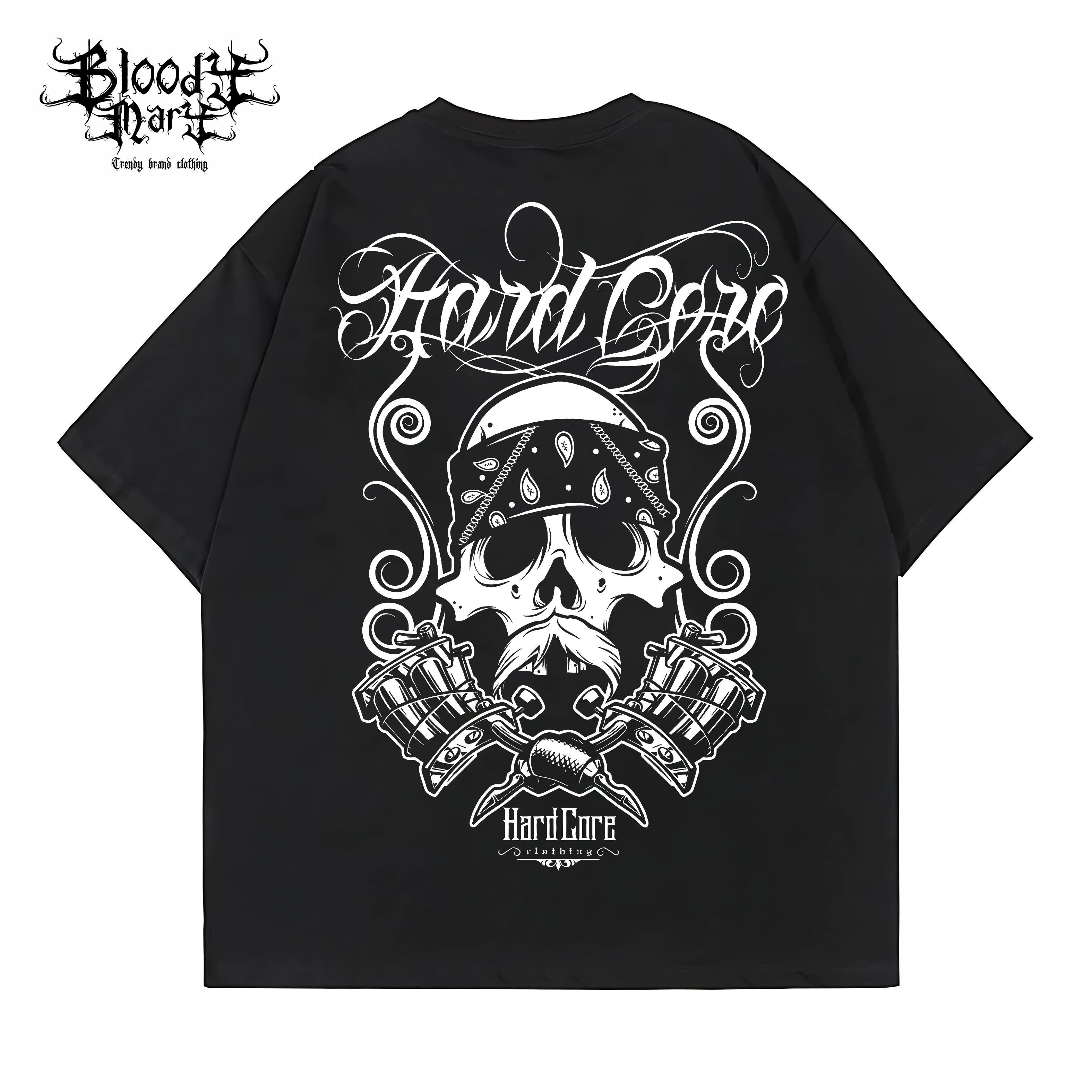 American street double motorcycle short sleeved loose cotton heavyweight niche hip-hop fashion brand tattoo artist T-shirt abstract trend