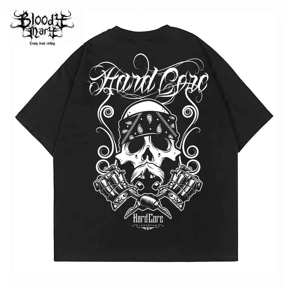 American street double motorcycle short sleeved loose cotton heavyweight niche hip-hop fashion brand tattoo artist T-shirt abstract trend