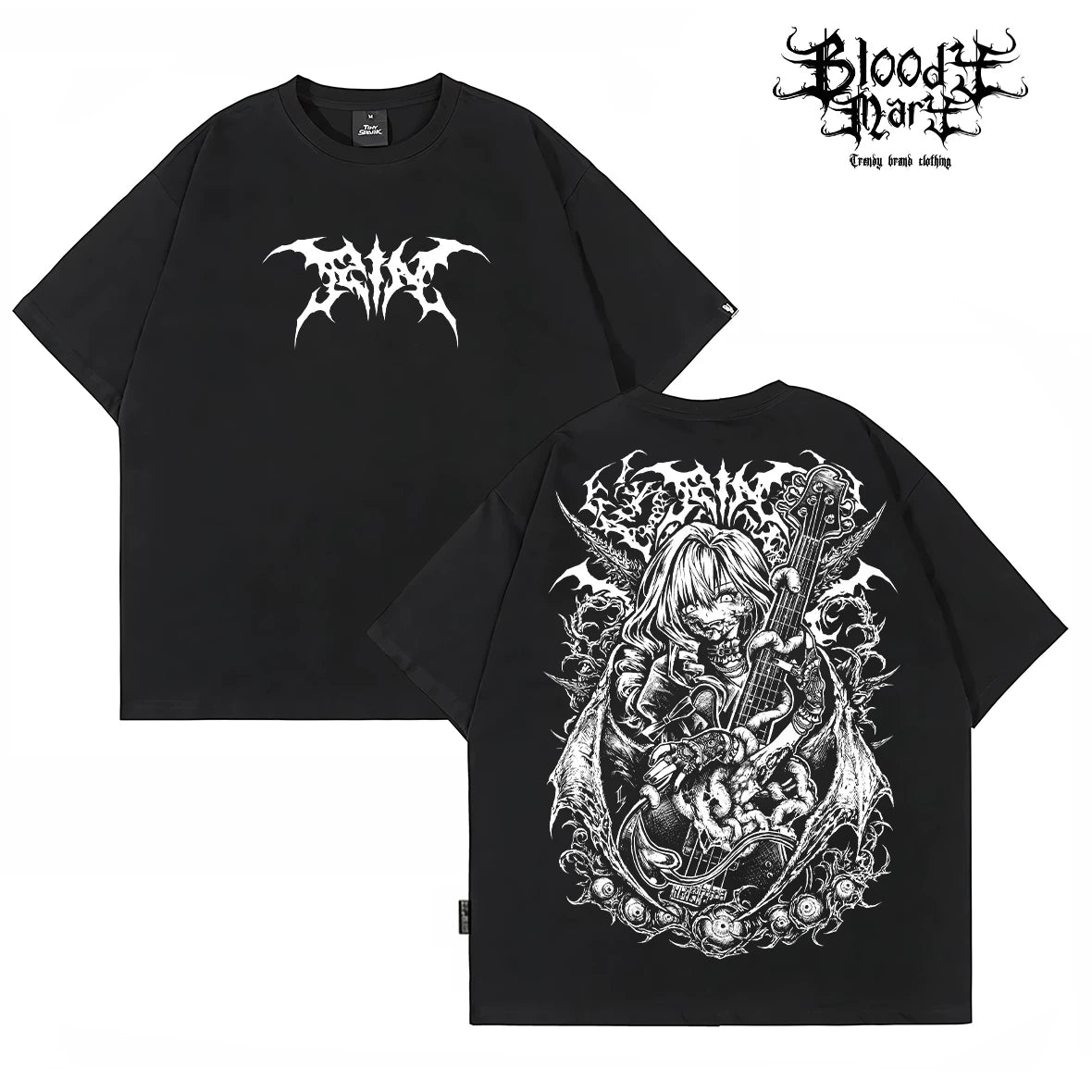 American Hip Hop Skull anime Dead Core Print Short Sleeve T-shirt Men's and Women's Loose Rock Street Black Fashion Label