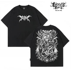 American Hip Hop Skull anime Dead Core Print Short Sleeve T-shirt Men's and Women's Loose Rock Street Black Fashion Label