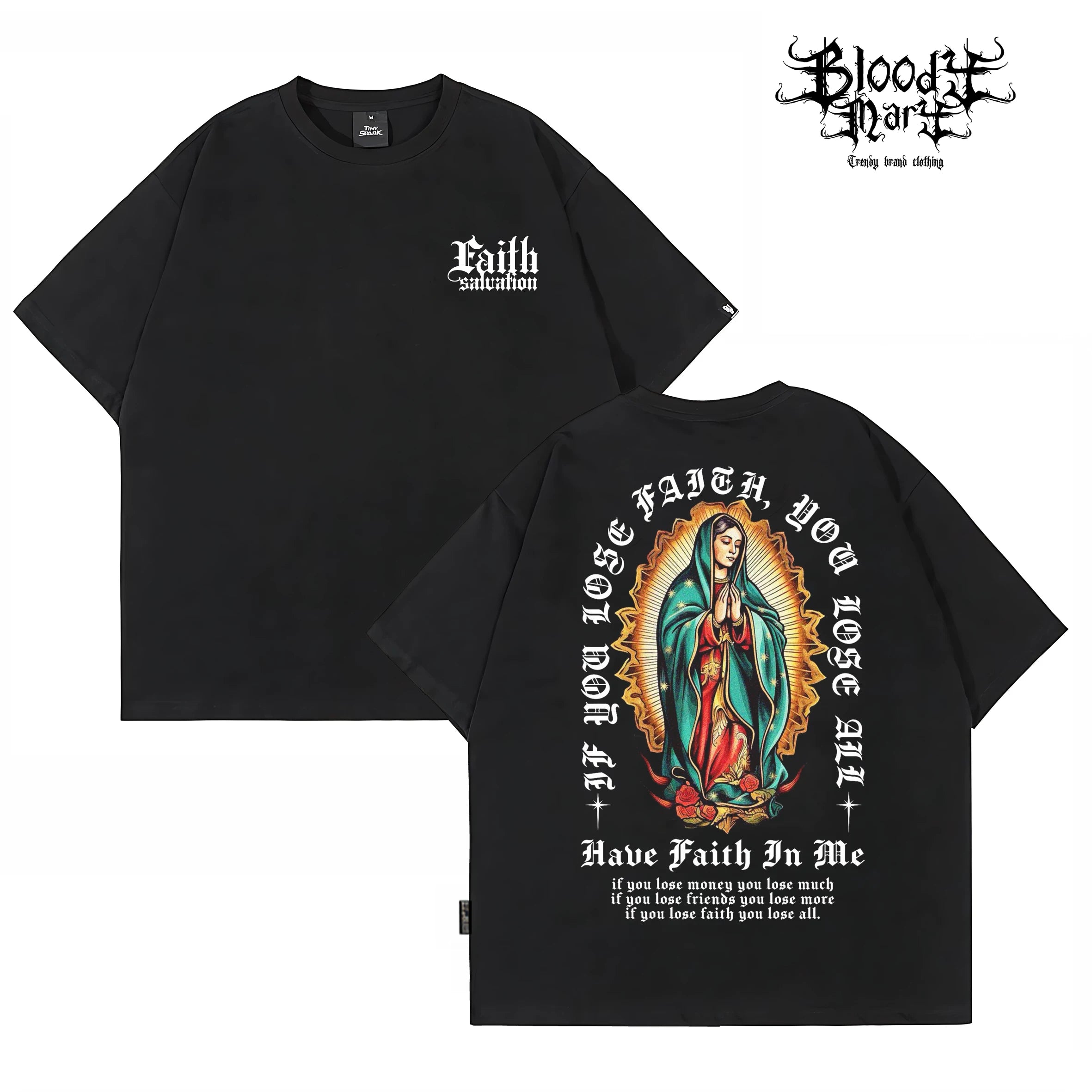 Original Trendy American West Coast Chicano Flower Font Street Head Wind Heavy Cotton Short Sleeve Loose Printed T-shirt