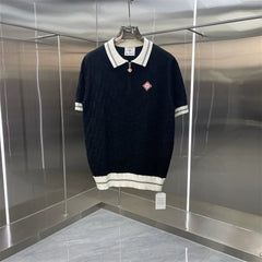 Casablanca Solid Knit Polo Shirt - Navy / White