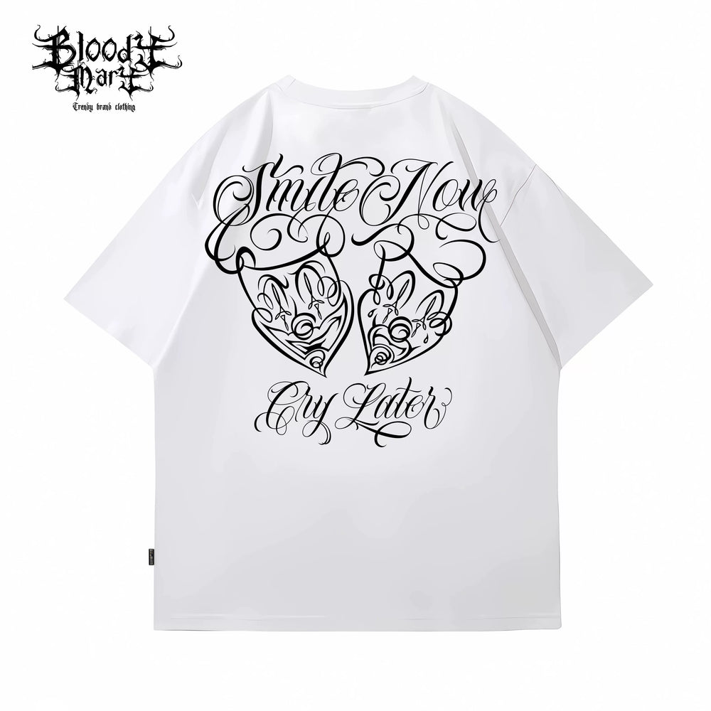 Original Trendy Brand American Street Flower Font Short sleeved Men's and Women's Loose Cotton Heavy duty Niche Hip Hop Clown T-shirt