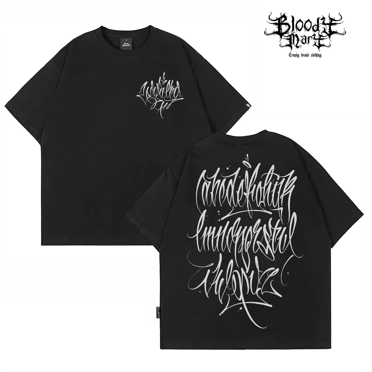 American Trendy Brand Flower Font West Coast Hip Hop Black Short sleeved T-shirt Loose Cotton Heavy duty Letter Printed Trendy Brand
