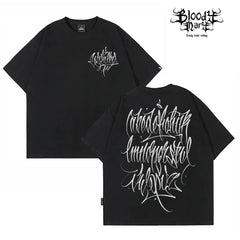 American Trendy Brand Flower Font West Coast Hip Hop Black Short sleeved T-shirt Loose Cotton Heavy duty Letter Printed Trendy Brand